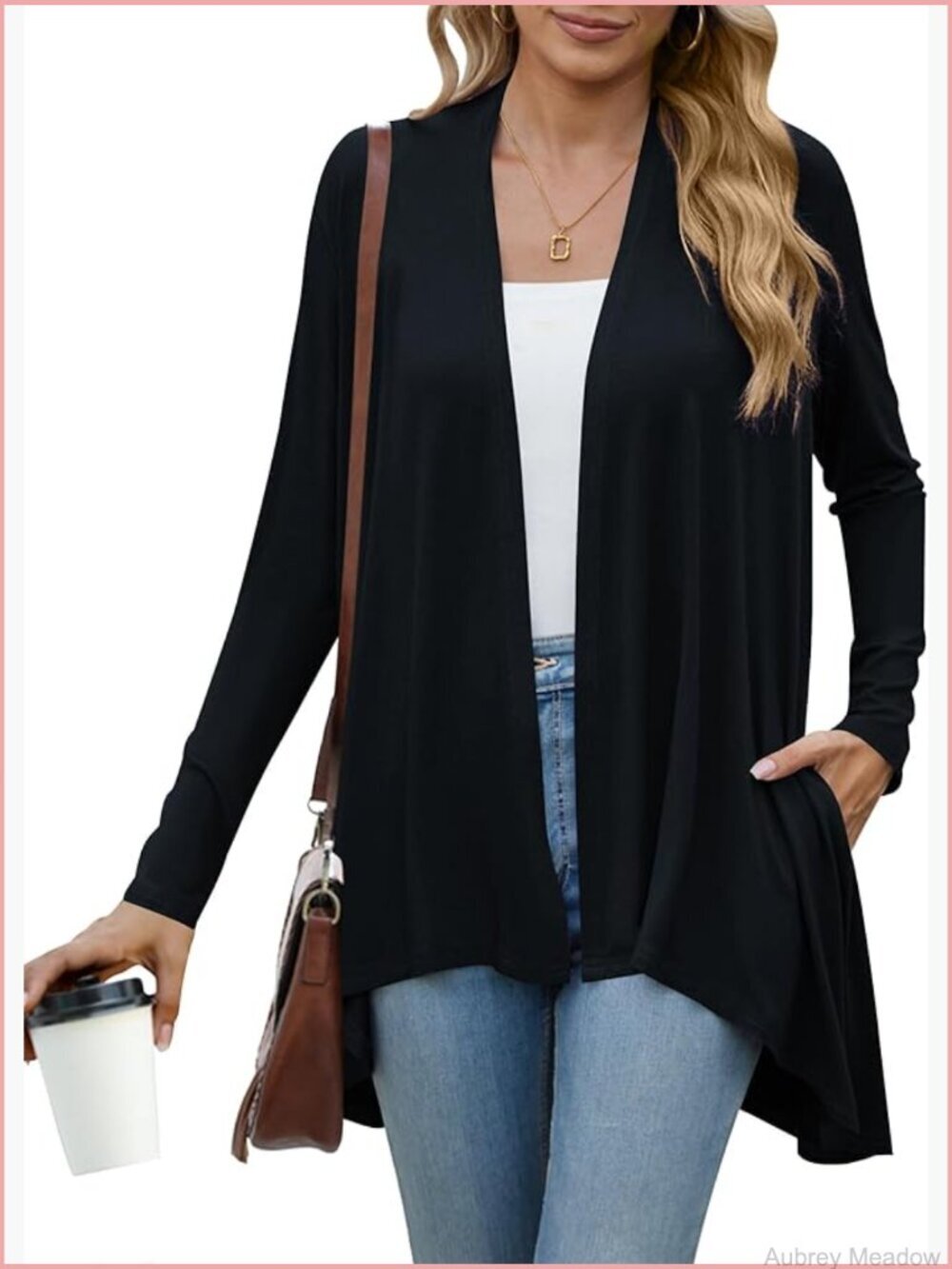 Open Front Long Sleeve Drape Cardigan with Pockets Lightweight